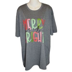 Merry and Bright Soft Style Heather Gray Chriatmas T-Shirt - NWOT